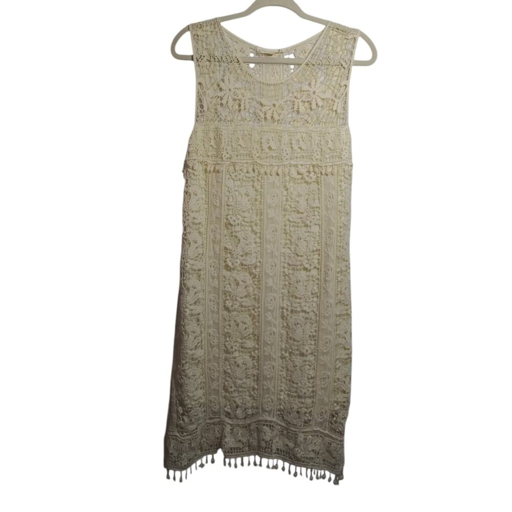 LoveStitch Cream Crochet Lace Sleeveless Dress Beach Wedding Size M